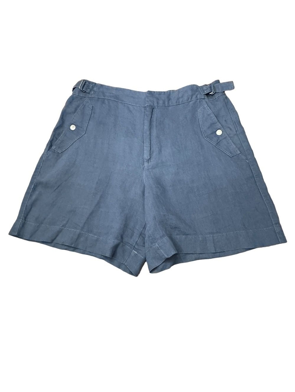 Athleta Linen Voyager Shorts Faded Blue Casual Breathable Summer Zip Up Size 12